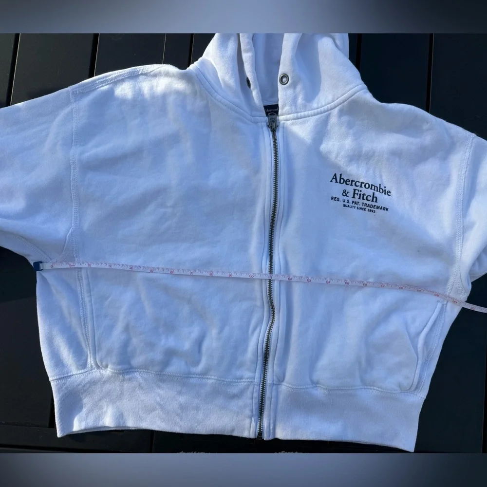 Y2K Abercrombie & Fitch Oversized White Zip Up Hoodie Sweatshirt Women’s Large - Picture 8 of 9